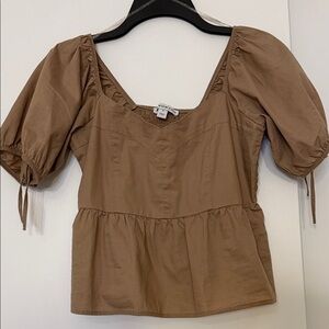 Elegant Tan Puff Sleeve Blouse